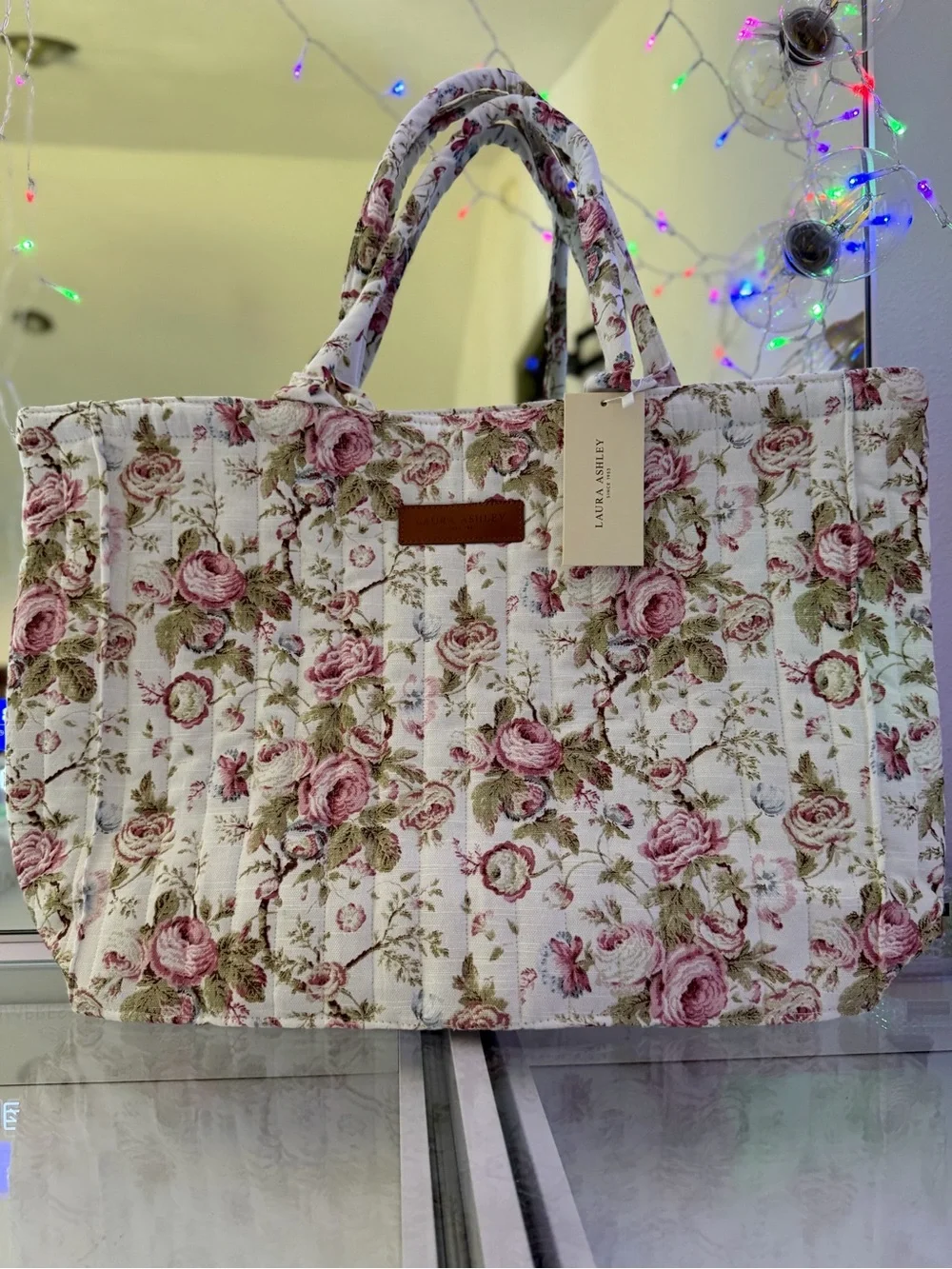 Laura Ashley Uffington Roses Vintage-inspired Rose Floral Quilted Tote Bag